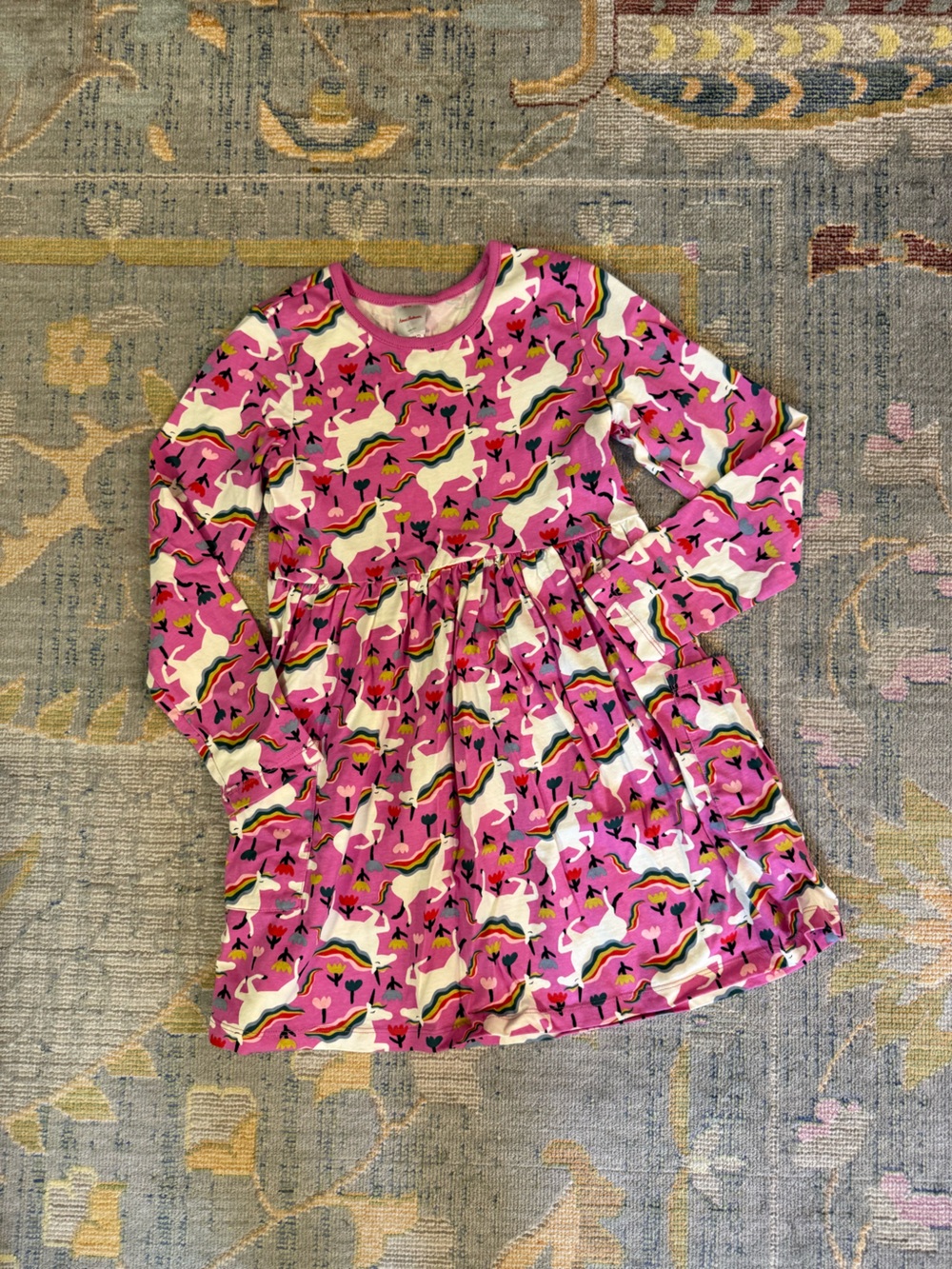 Girls' Pink Unicorn Print Long-Sleeve Dress Hanna Size Medium
